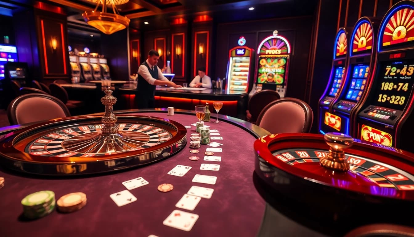 Experience the thrill of i9bet with vibrant casino games and lively players at a stylish table.