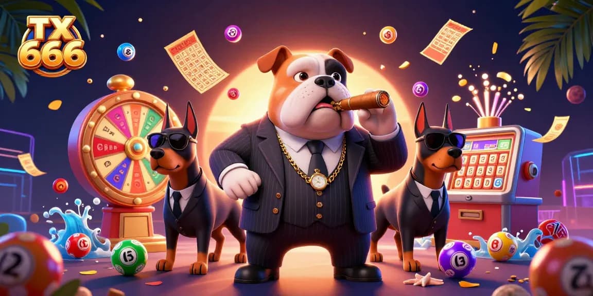 Experience the excitement of TX 666 with a dynamic casino-themed 3D illustration showcasing the mafia boss and bodyguards.