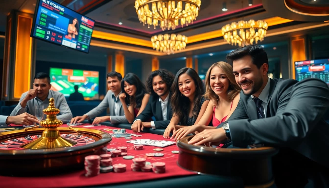 Experience the thrill of betting at Goal123's luxurious casino, featuring vibrant games and engaged players.
