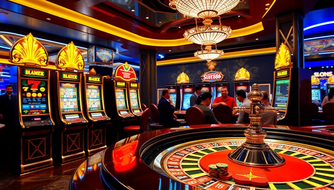 Experience exciting gameplay at slot888 with vibrant slot machines and casino atmosphere.