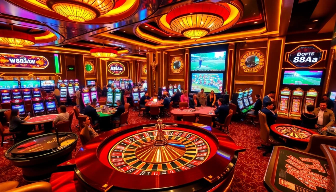 Excited players engage in thrilling games at 88aa casino, showcasing a vibrant betting atmosphere.