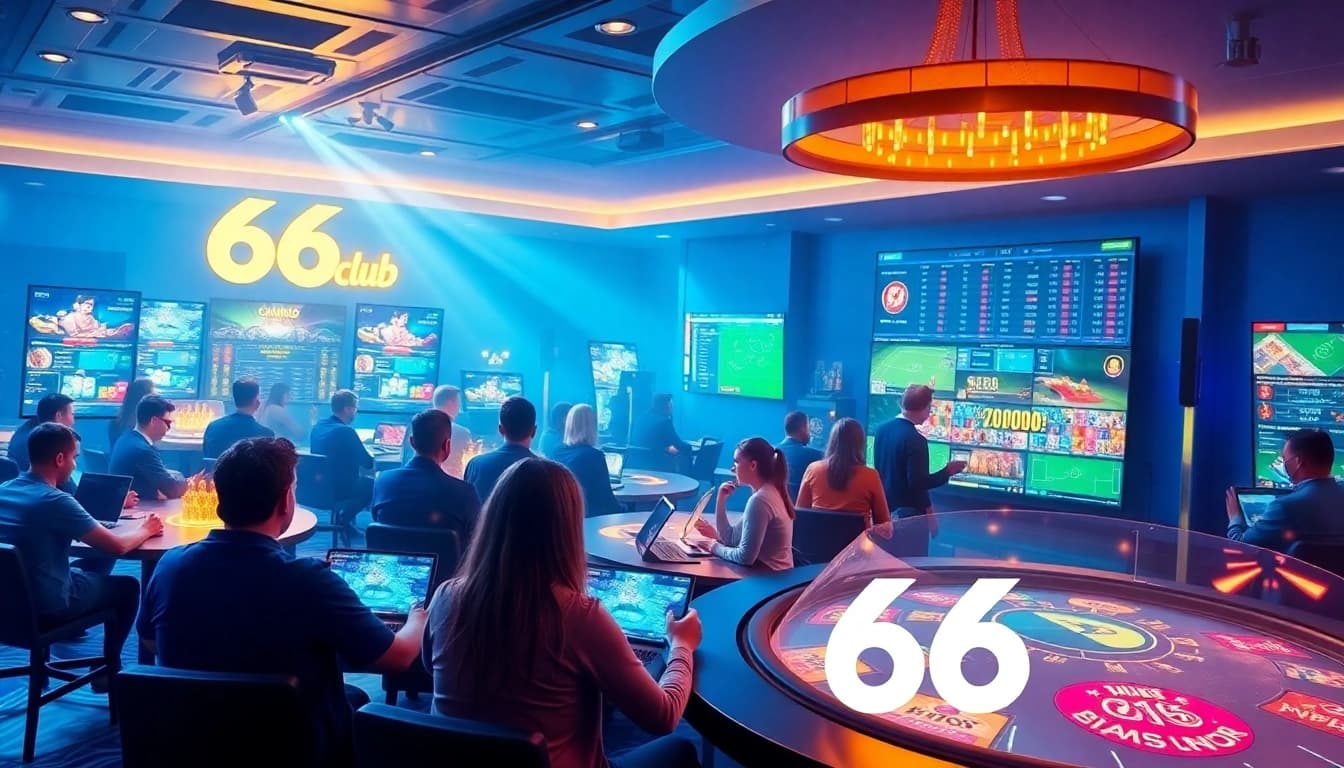 Engaging scene of players enjoying diverse games at 66club online platform