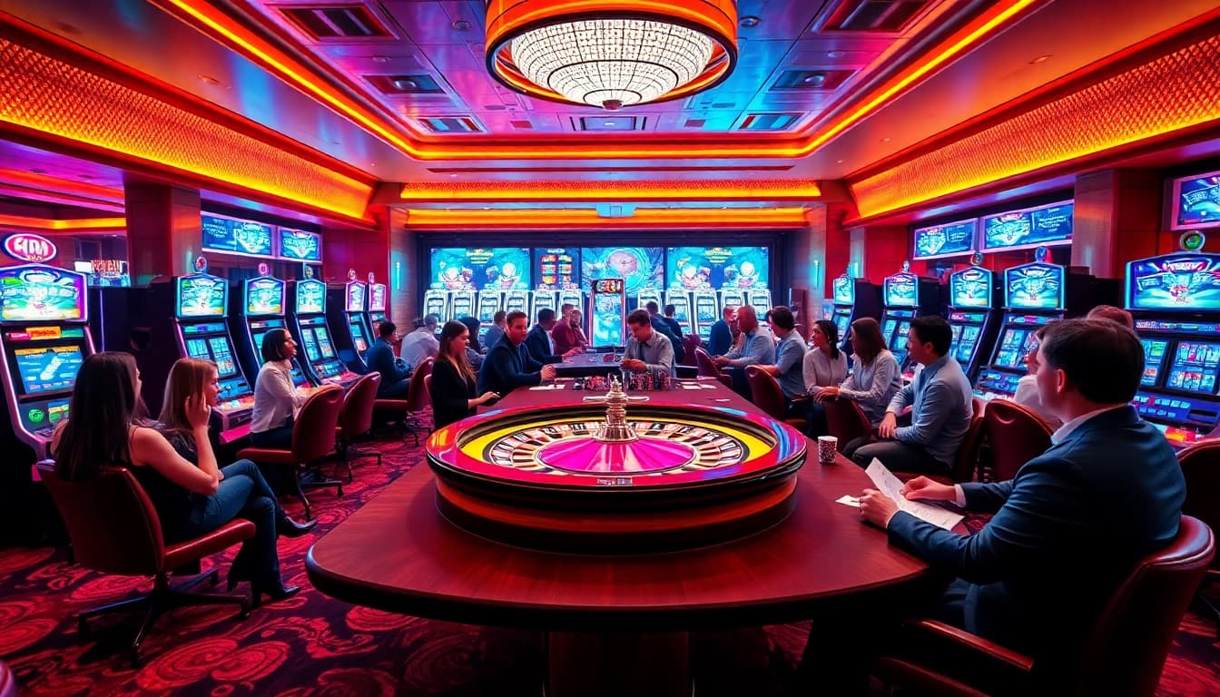 Experience the thrill of gambling at 33win68 with vibrant casino tables filled with eager players.