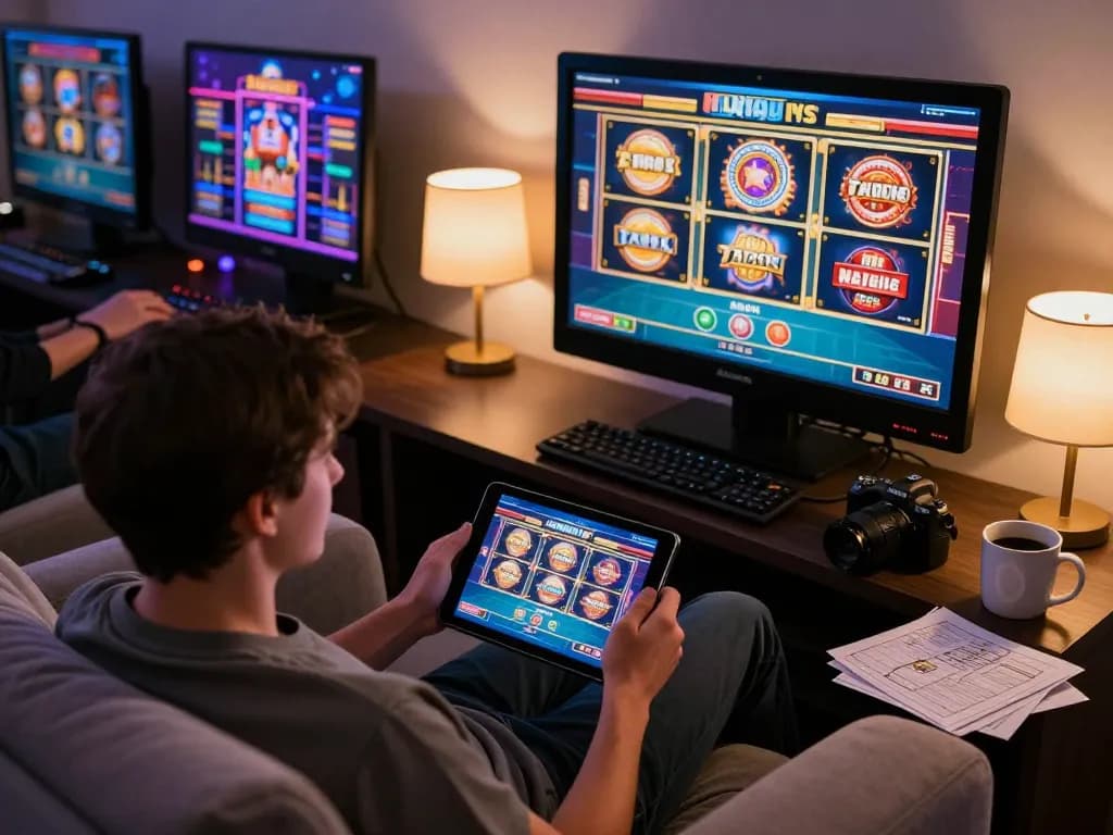 Relaxed online gambling experience with casinoer uden rofus visible on tablet screen and personal strategy notes