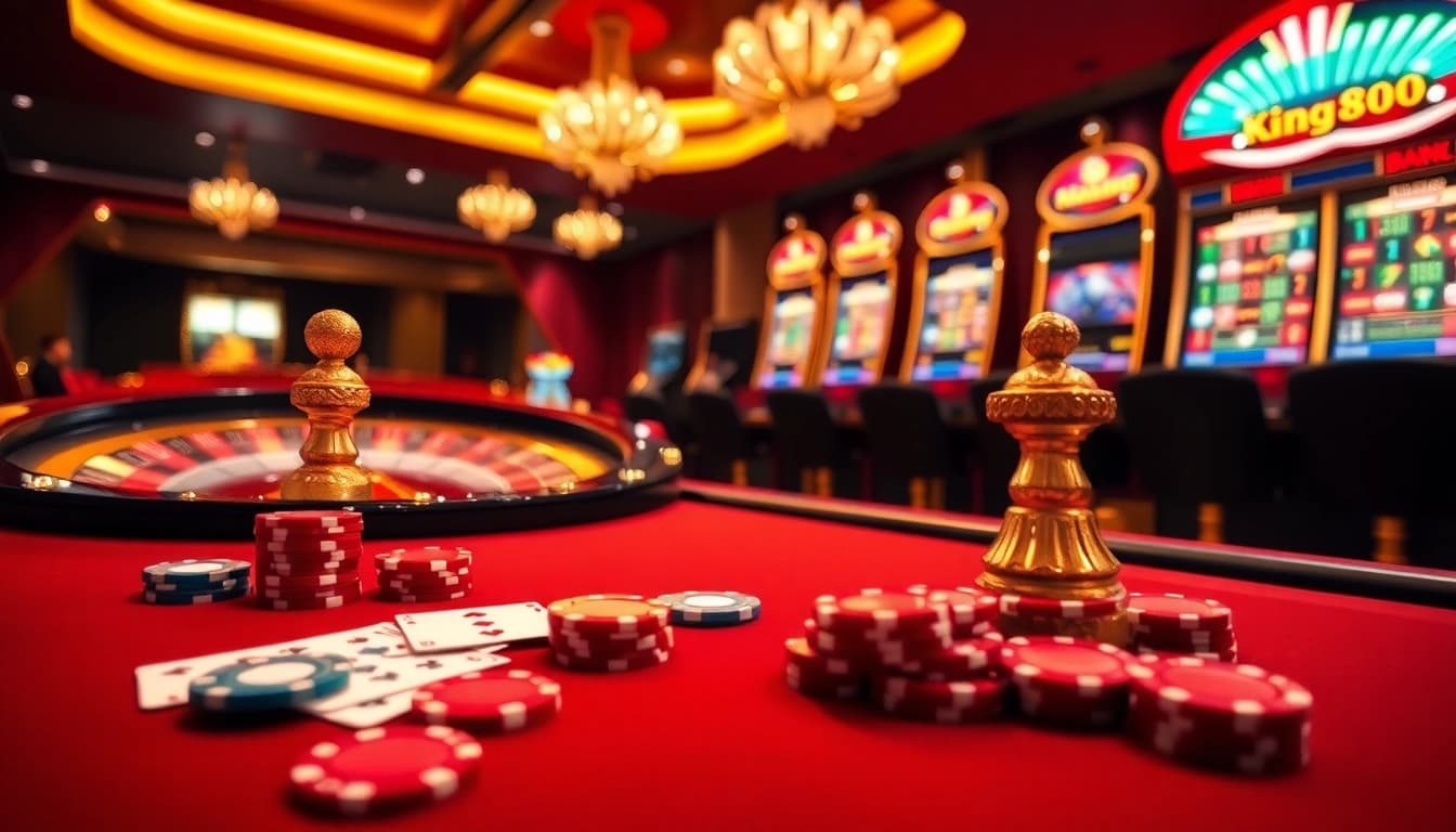 King88 players enjoying a vibrant and luxurious casino experience at a poker table.