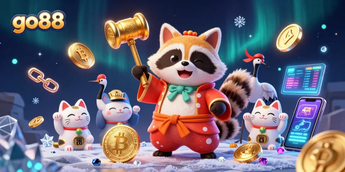 Engage with go88's vibrant casino scene featuring cheerful characters and crypto elements for exciting gameplay.