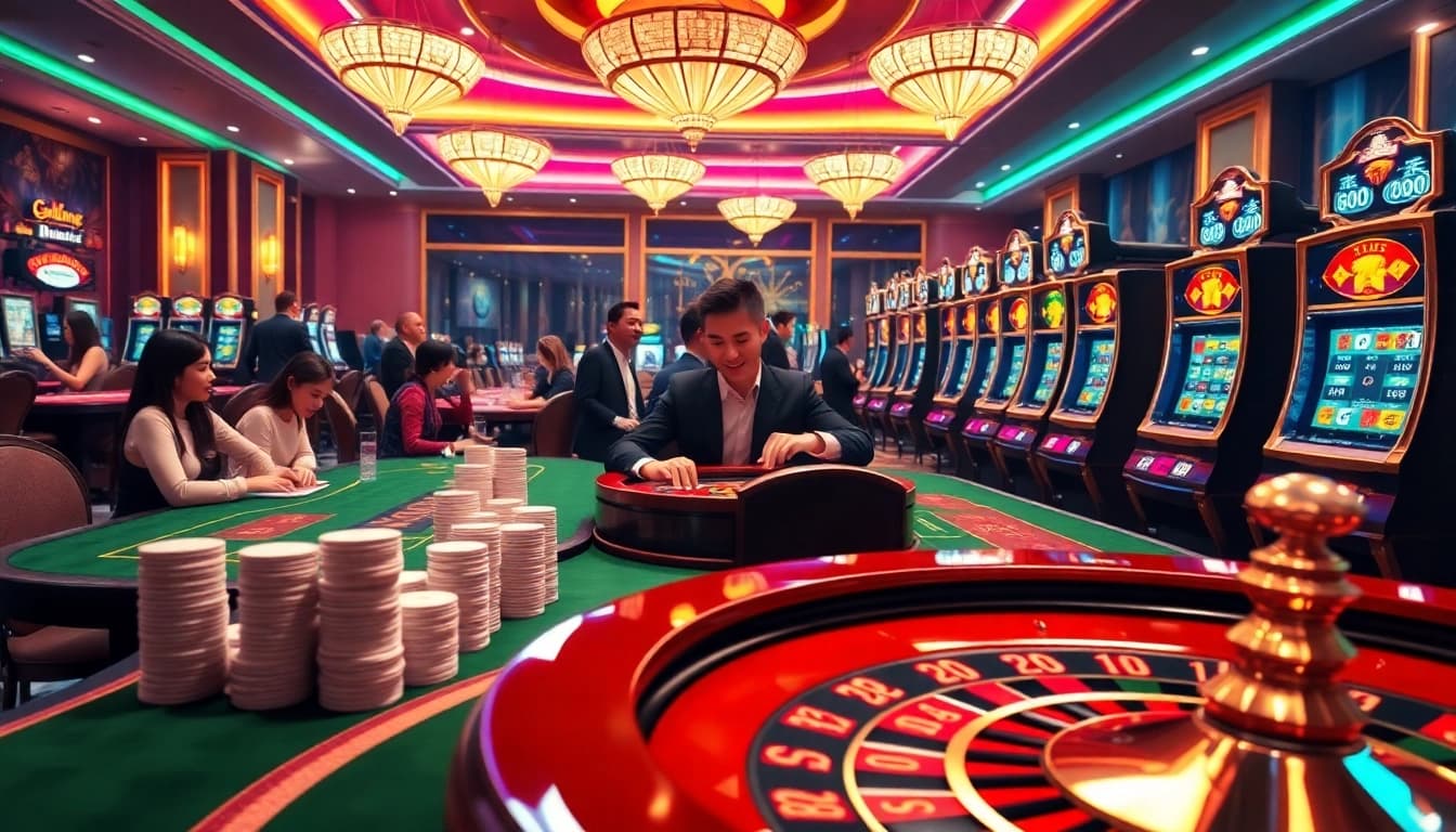 Experience the thrill of Xu Vàng 777 in a luxurious casino setting filled with excitement and vibrant gaming.