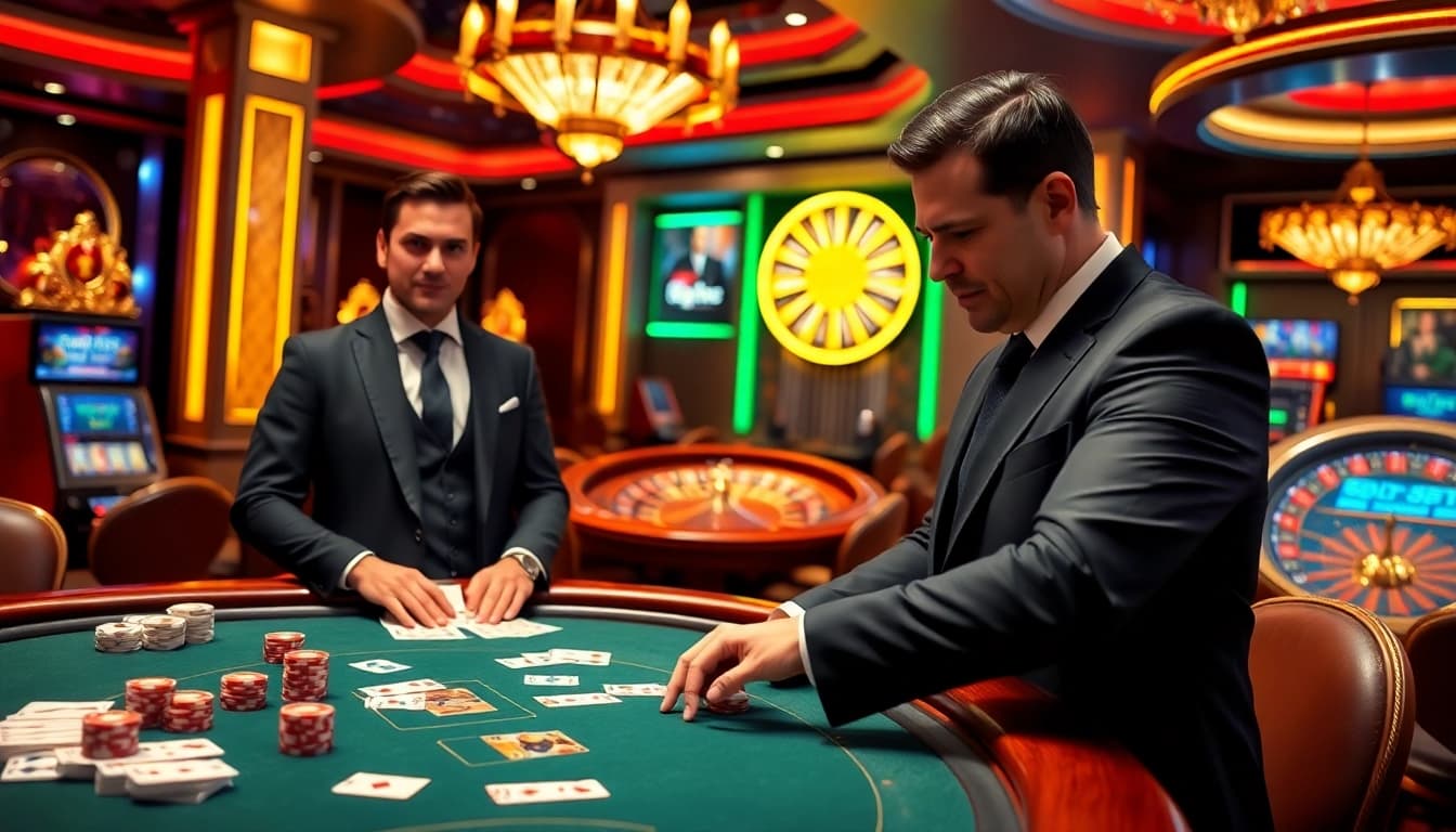 Experience the thrill of 888NEW with a professional poker dealer and vibrant casino atmosphere.