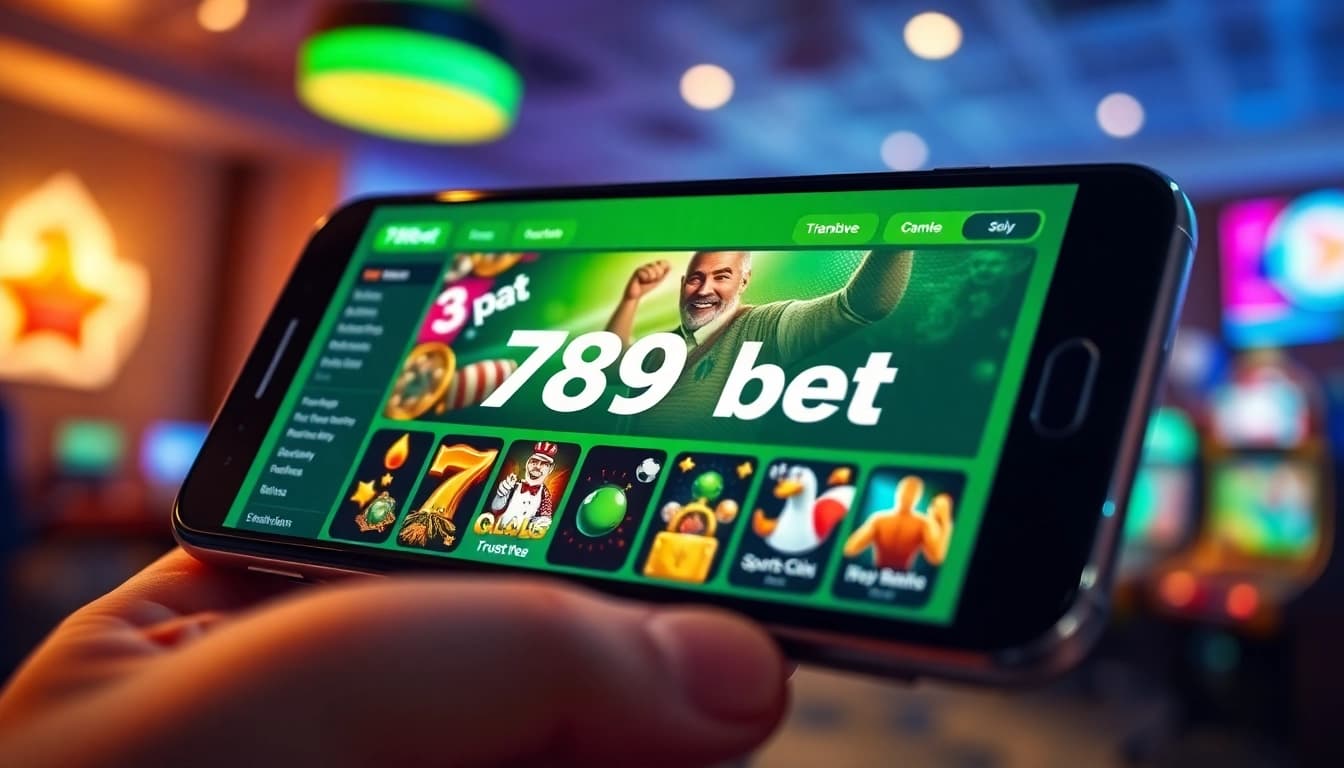 Engaging smartphone interface of 789bet showcasing poker, sports betting, and slots in a vibrant design.