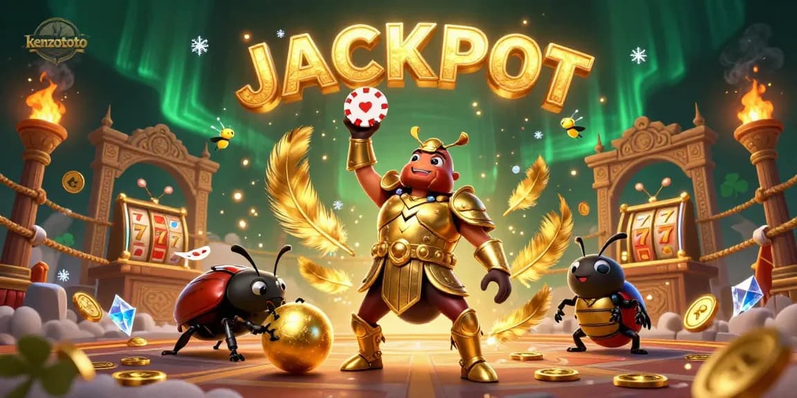 Engage with kenzototo through a vibrant 3D illustration showcasing victory in slot gaming.