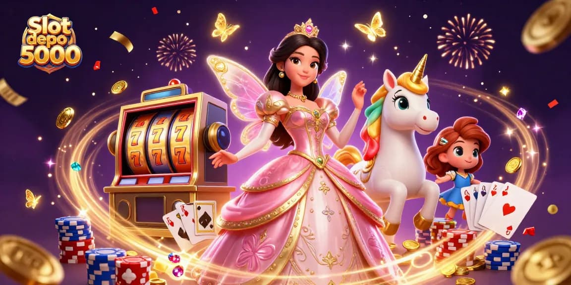 Experience thrilling play with Slot depo 5000 in a vibrant casino-themed illustration.