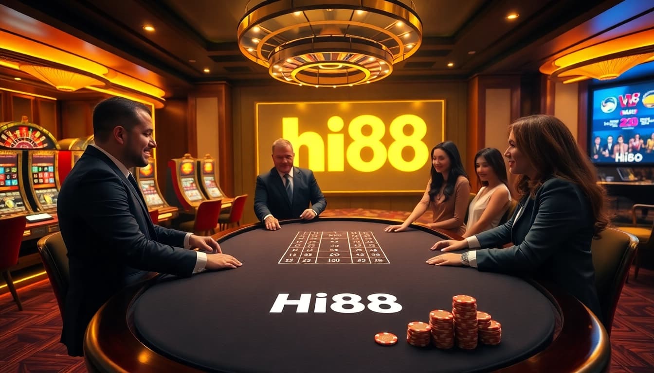 Hi88 branded casino table providing top-notch gaming experience with roulette, blackjack, and poker.