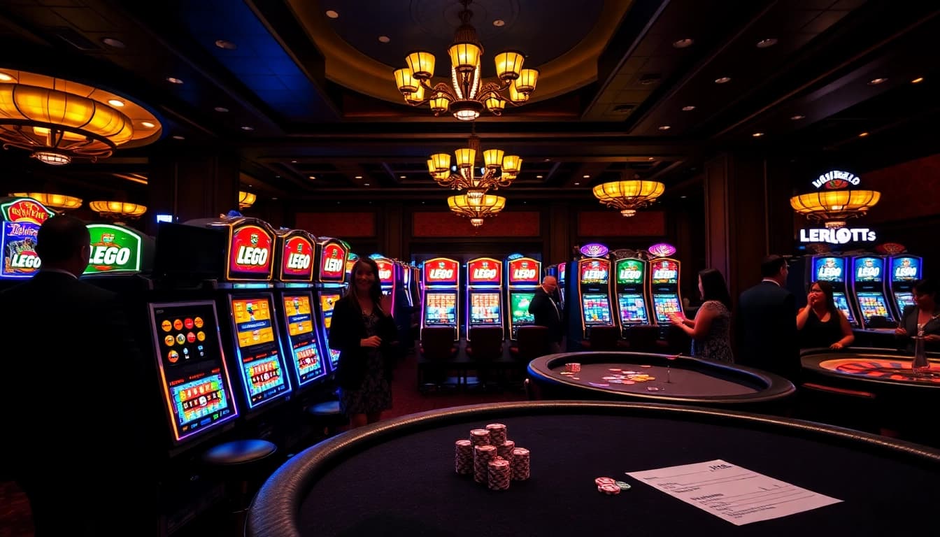 Experience the excitement of winning at LEGO138's vibrant casino interior filled with slot machines.