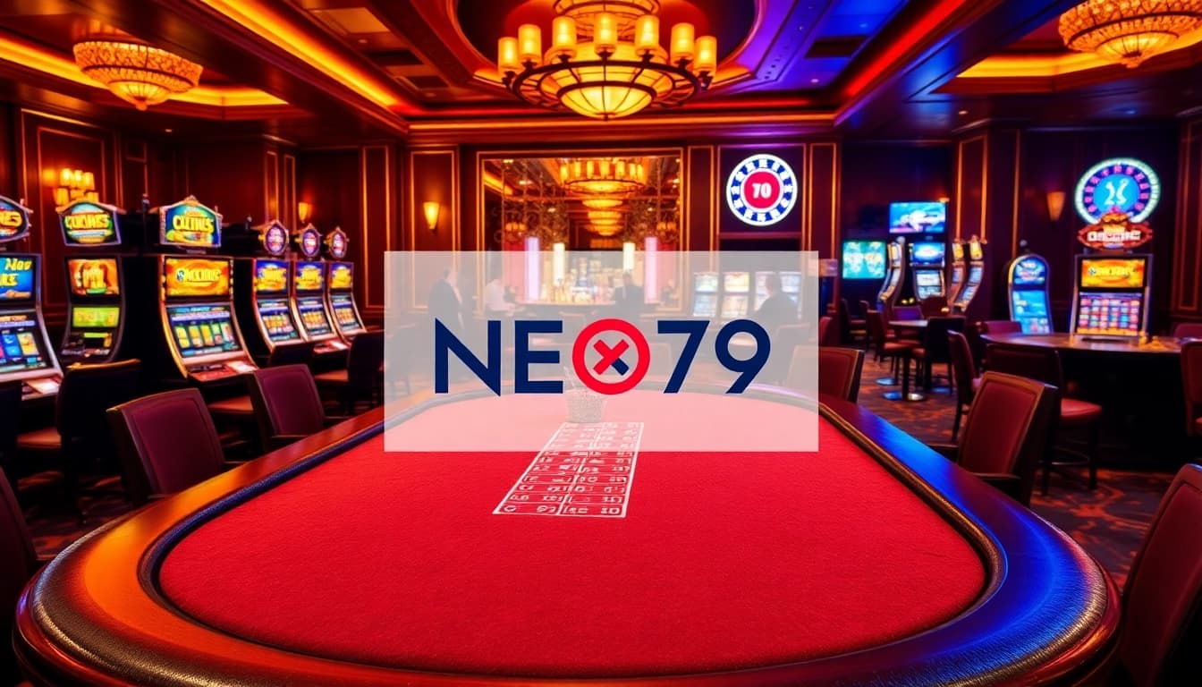 Engaged players strategizing at a NEO79 poker table in a vibrant casino atmosphere.