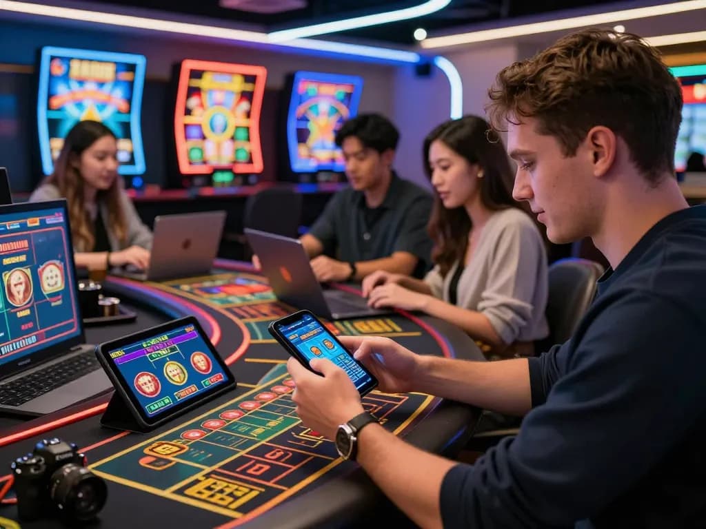 Players engaged in dynamic bl555 online gambling experience, showcasing interactive gaming elements and vibrant atmosphere.