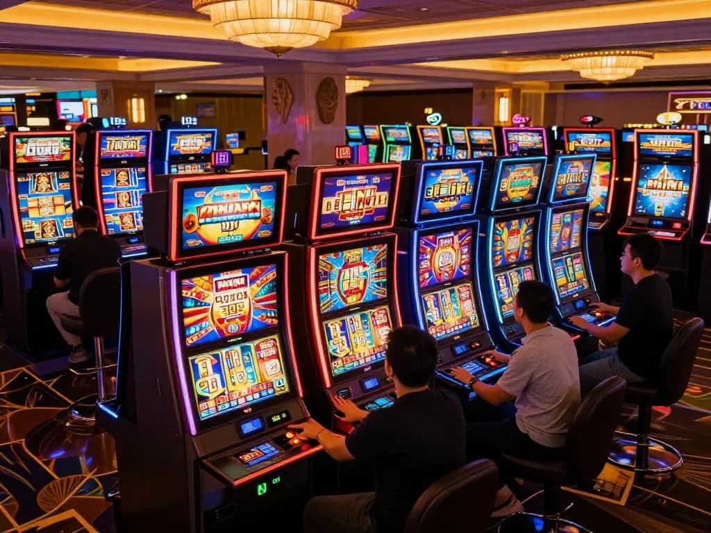 Players enjoying thrilling slot games at IDCWIN88, showcasing the excitement of rankthevoteok opportunities in a vibrant casino atmosphere