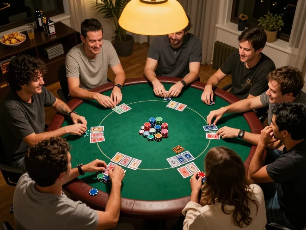 Join friends at the poker table, strategizing with chips and cards during an exciting 789P game night.