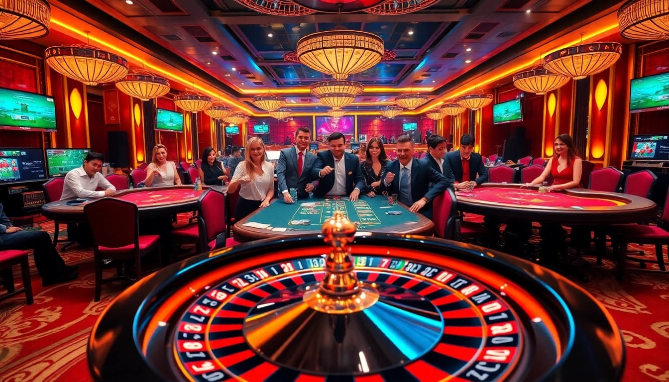 Experience the thrill of 99ok with high-stakes poker and roulette in a vibrant casino setting.