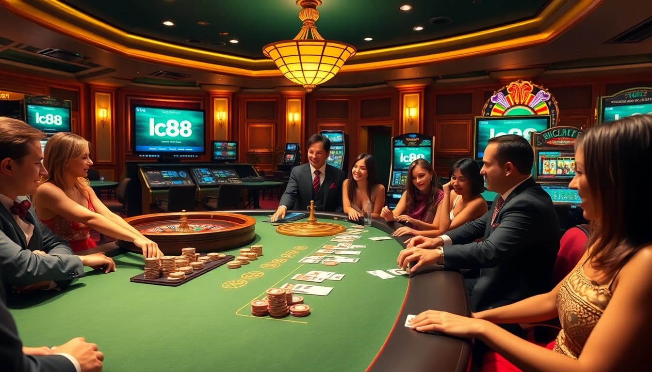 Players engaging in an exciting game at the LC88 casino with vibrant gaming elements.