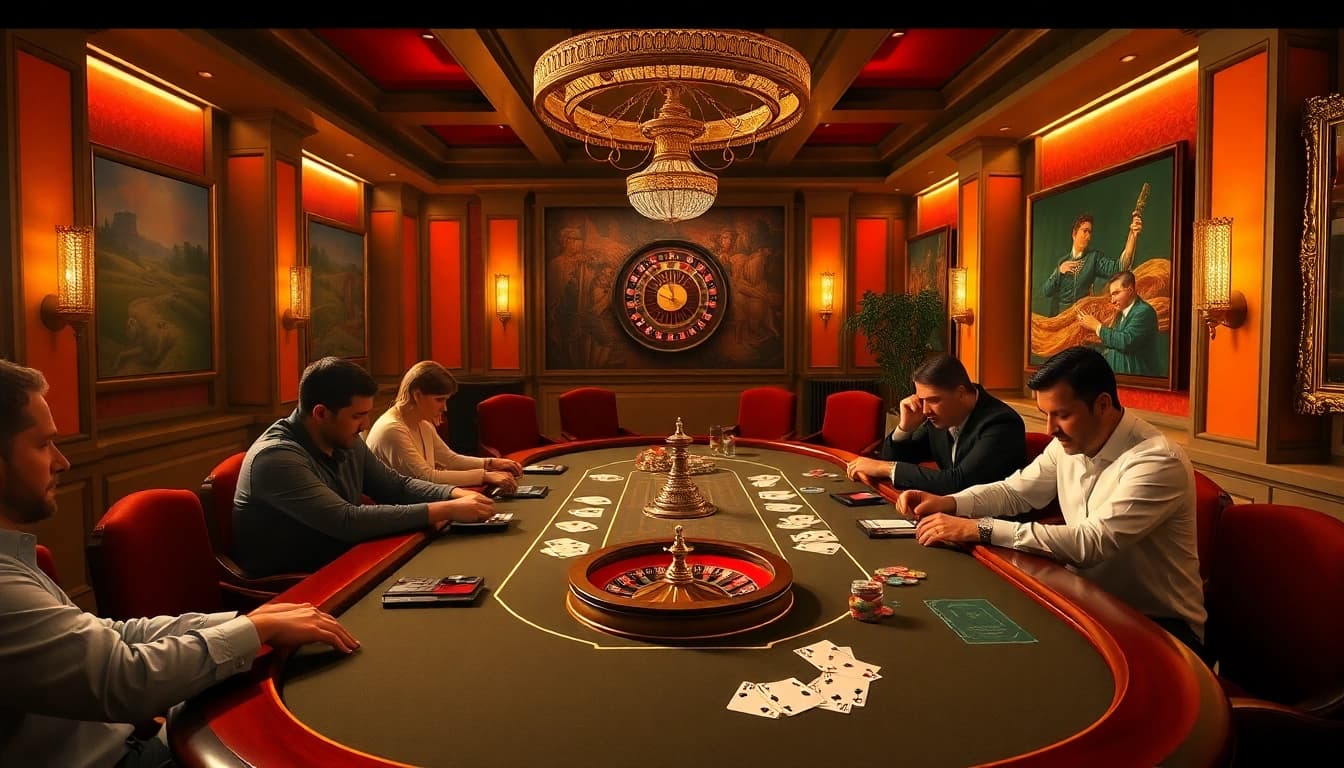 Experience the thrill of gambling at the Go8 poker table with exciting game elements.