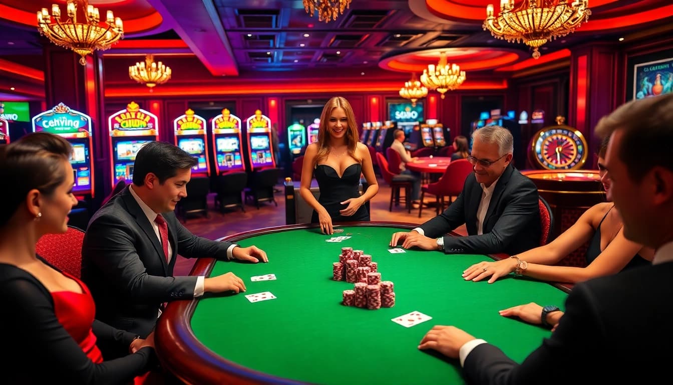 SODO CASINO's high-stakes poker game showcasing players strategizing with poker chips and cards.