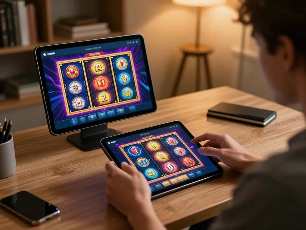 Intense gaming moment on a tablet, showcasing god55 online casino app in action.
