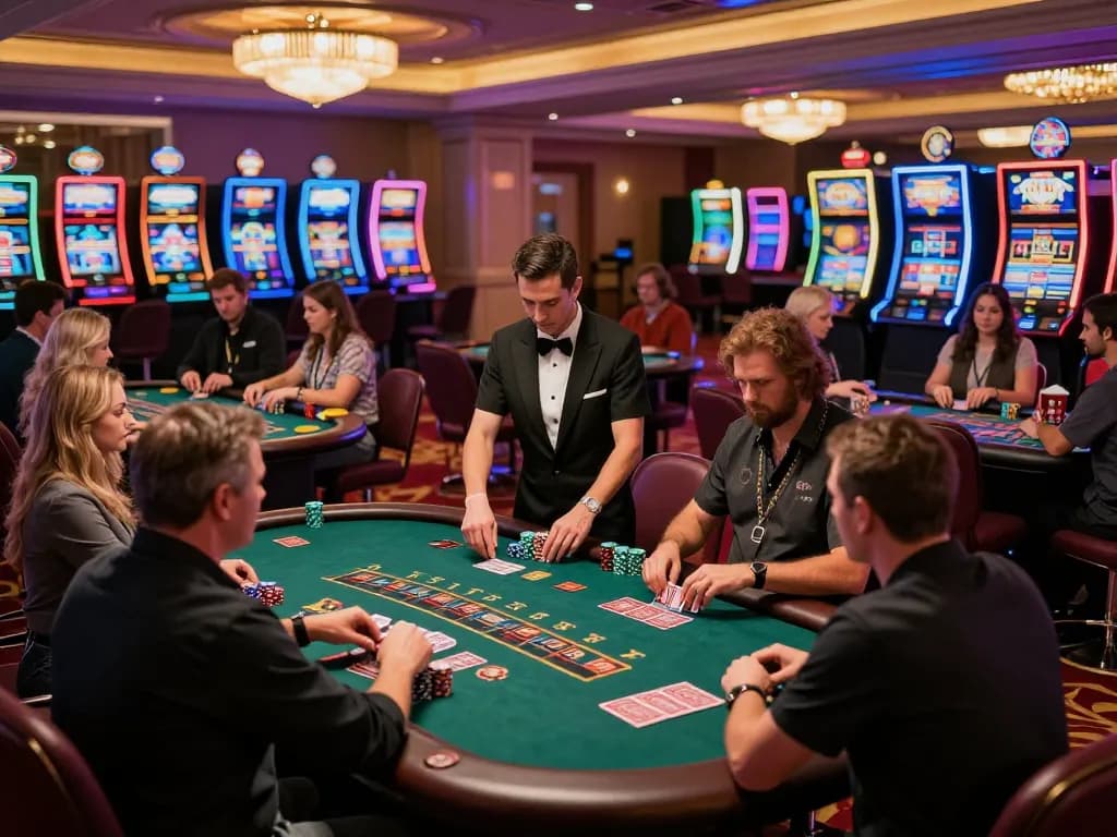 Players enjoying blackjack at 789win casino, immersed in thrilling gameplay and vibrant ambiance.