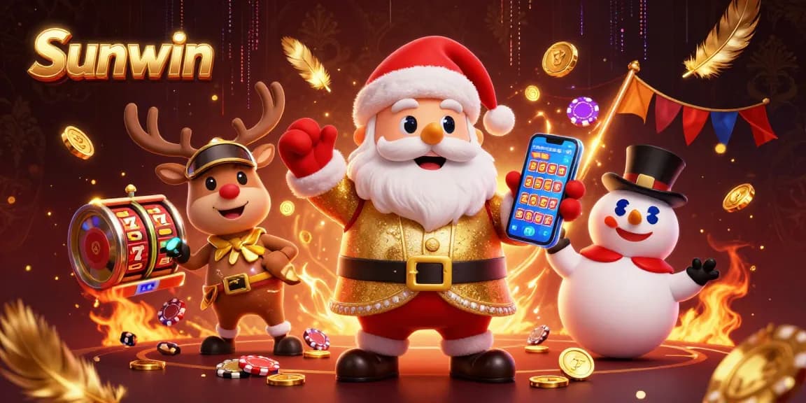 Sunwin offers thrilling casino adventure with vibrant characters engaging in jackpot slots, underscoring the gaming excitement.