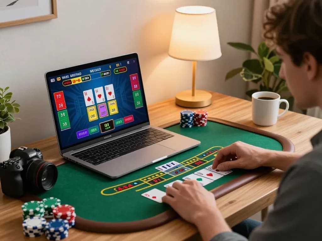 Orang menikmati blackjack online di pengaturan permainan westsrestaurant sambil memasang taruhan strategis.