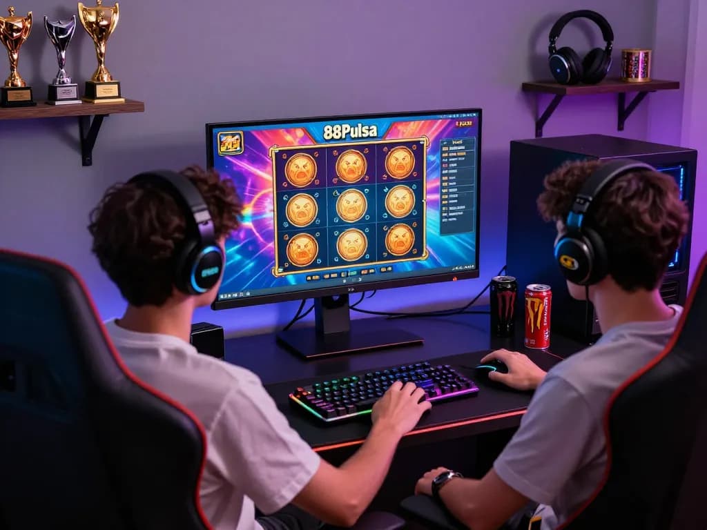 Engaging gaming setup on 88Pulsa platform showcasing colorful slot games and a focused player experience.