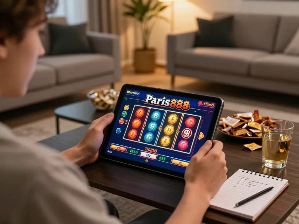 Engaging gameplay on Paris888 with a player using a tablet in a stylish living room.