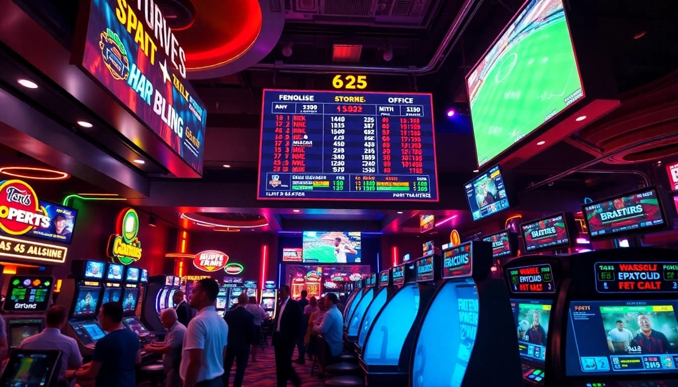 Engaging sportsbetting environment showcasing vibrant casino atmosphere and live scores.
