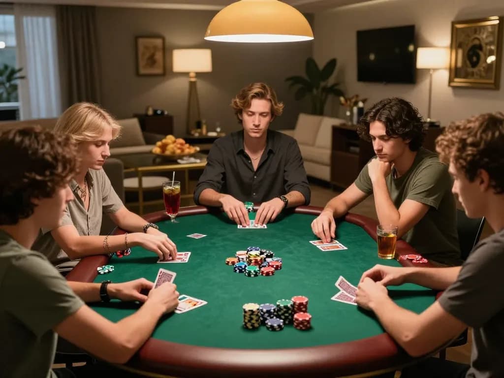 Engage in thrilling poker gameplay at a cozy home setting, showcasing interaction during worldharpday
