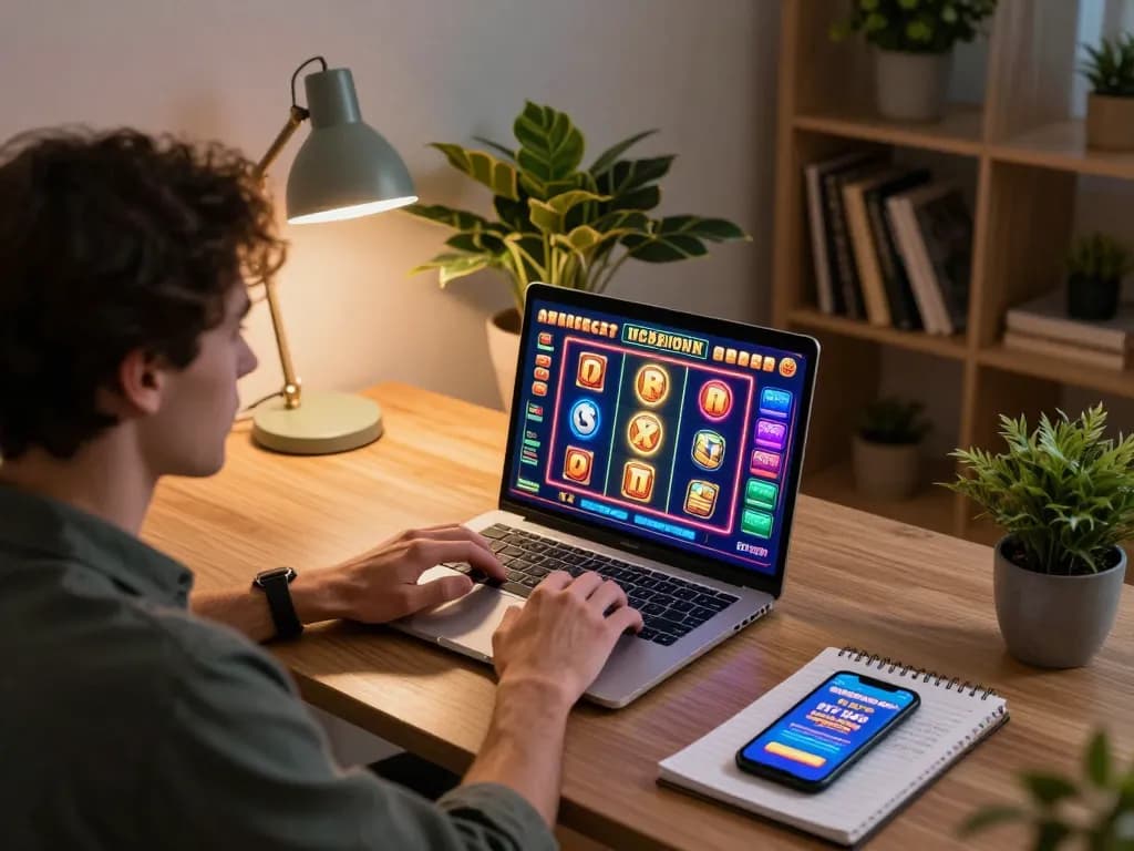 Player engaging in an online casino game with bonus new member offer displayed on screen.