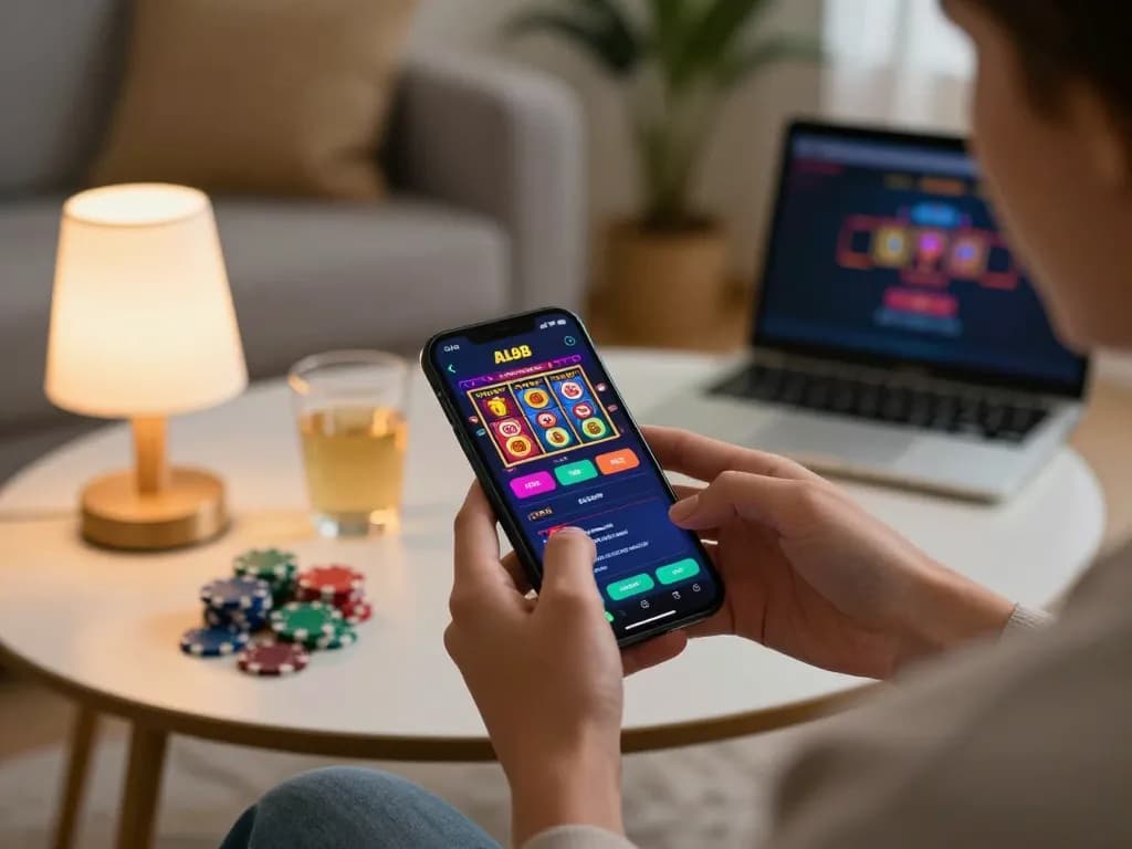 Engaging with the ALO8 betting app on a smartphone during online casino gaming session