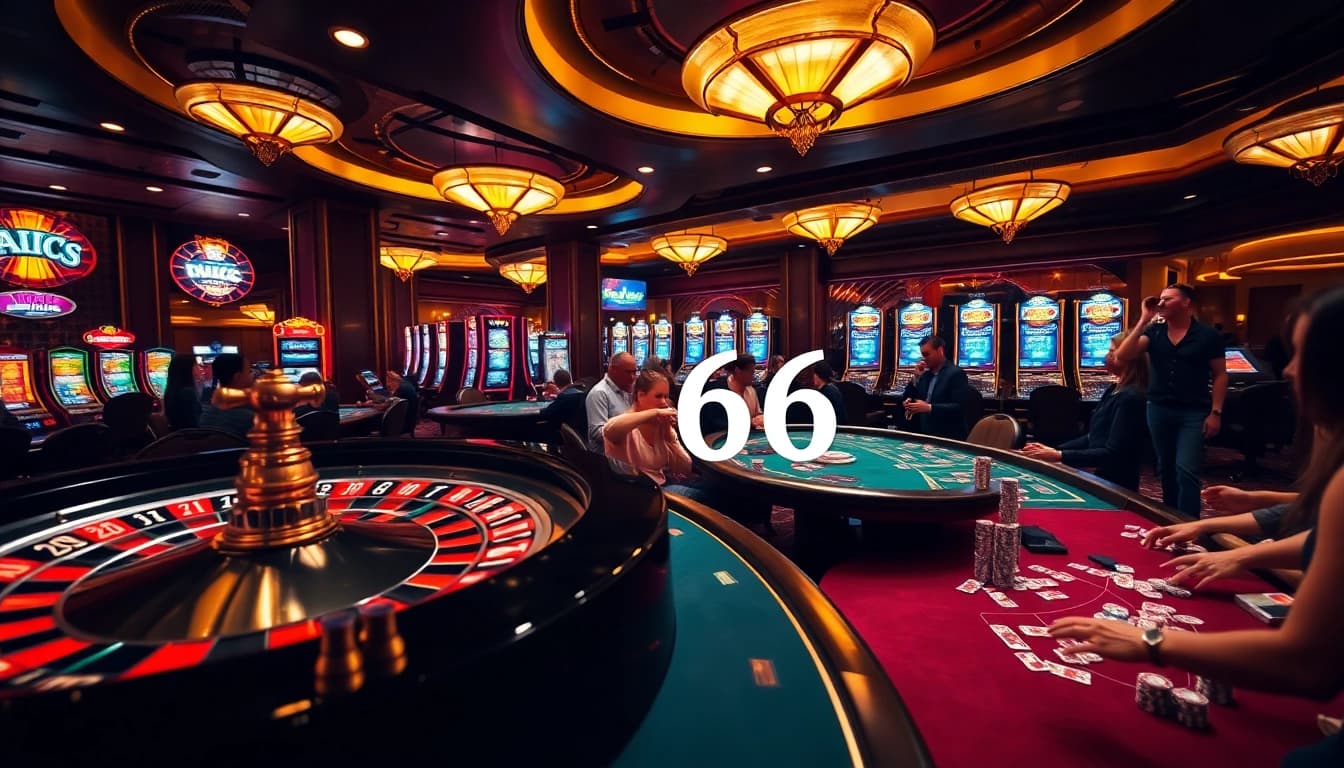 Experience the thrill of s666 with vibrant casino tables and lively gamblers playing high-stakes games.