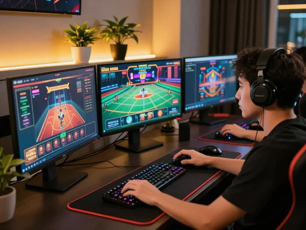Engaging online casino gaming scene with player focused on screens at https://sc88.games/ for strategic bets and wins
