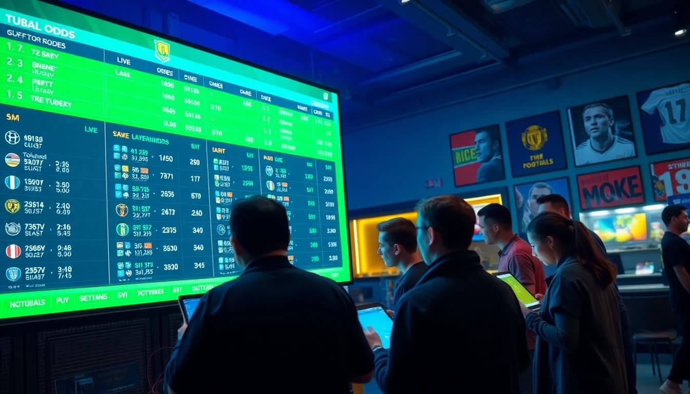 Dynamic sports betting scene showcasing keonhacai live odds and engaged bettors.