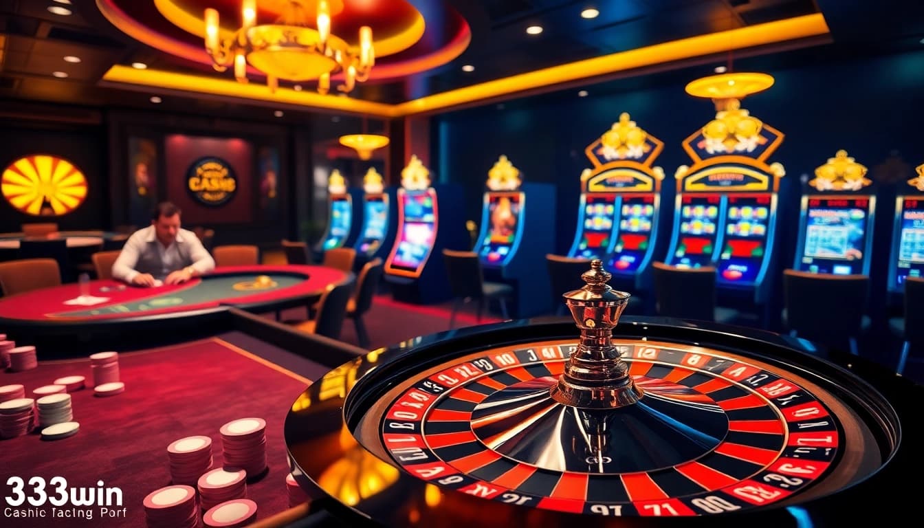 Pemain yang merencanakan strategi di meja poker yang mewakili pengalaman kasino online 33win68 yang semarak.