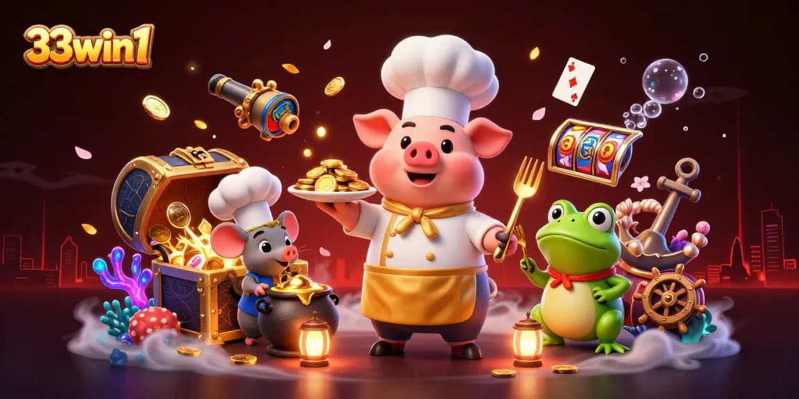 Engage with 33win1, savoring gambling adventures amidst gold coins and gaming treasures.