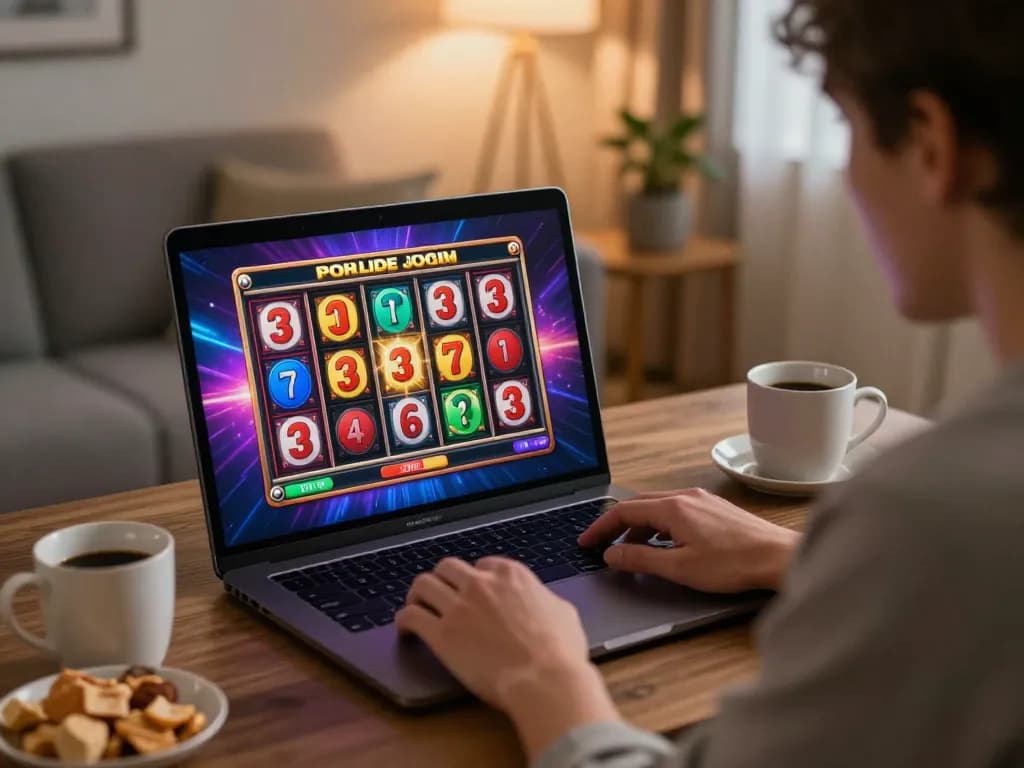 viceroyluxury player enjoying an exciting online slot game on a laptop at home