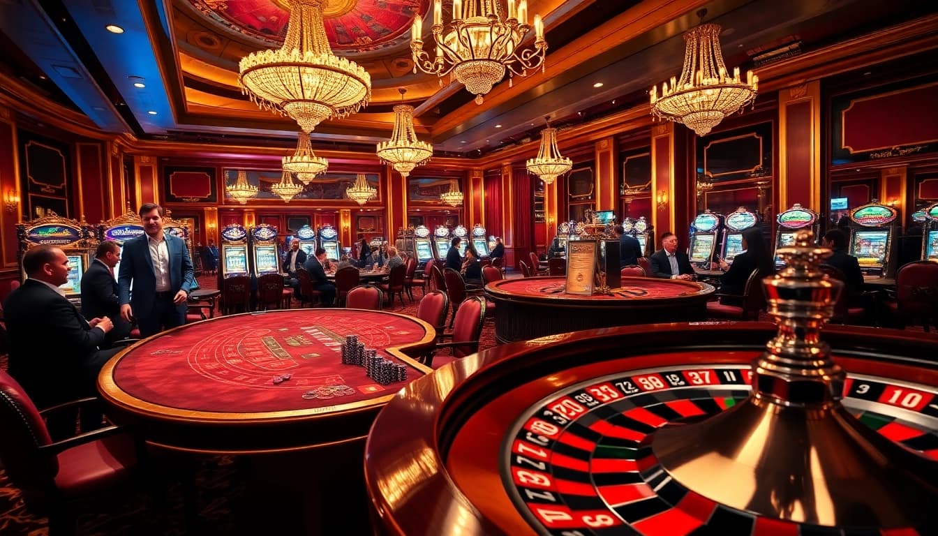 Experience the excitement of 28bet with players enjoying casino games, roulette wheels, and vibrant slot machines.