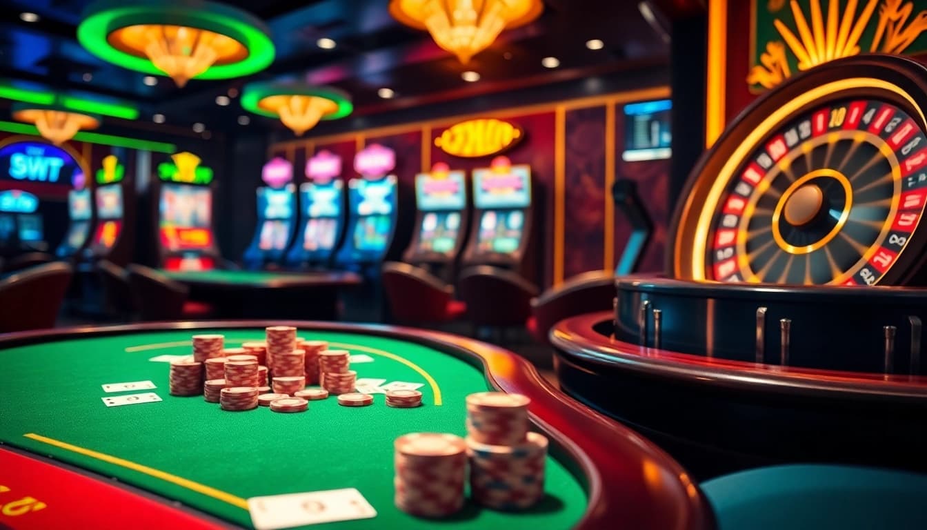 Experience the thrilling moments at 13win with vibrant gaming tables and slot machines.