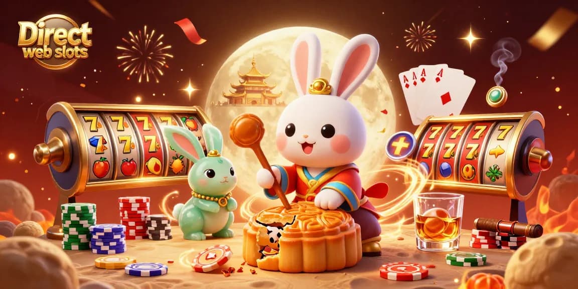 Engage in Direct web slots gameplay with a vibrant, festive scene featuring slot reels and winning icons alongside folklore characters.