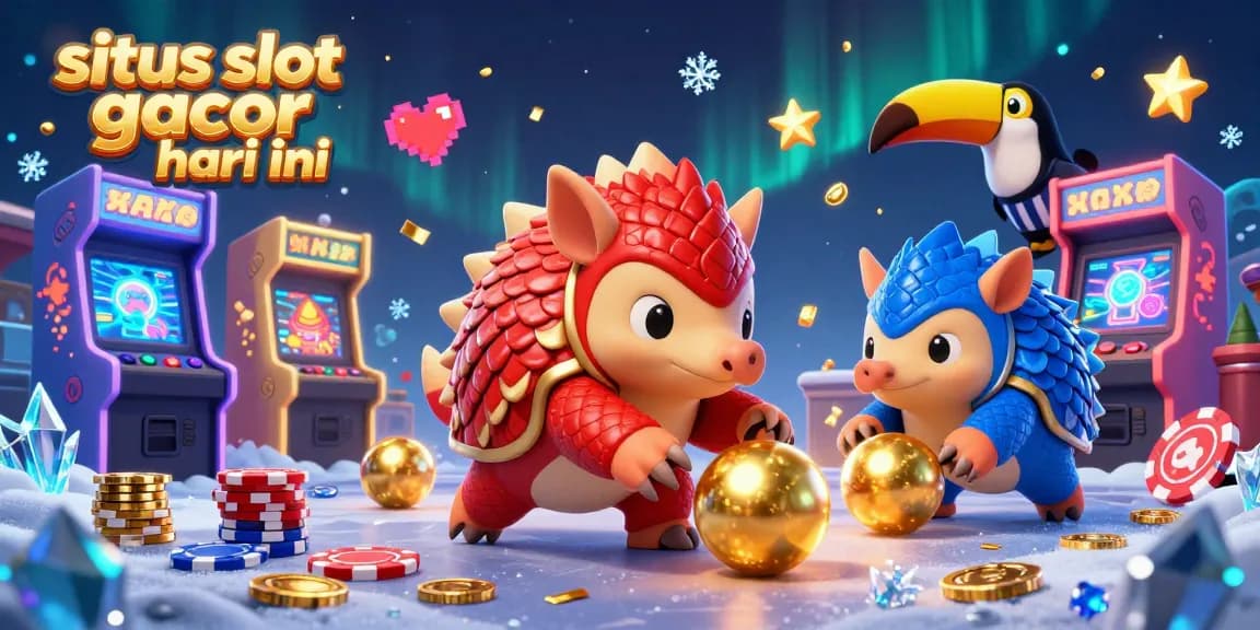 situs slot gacor hari ini illustrated with gaming pangolins, golden coins, and dynamic casino machines.