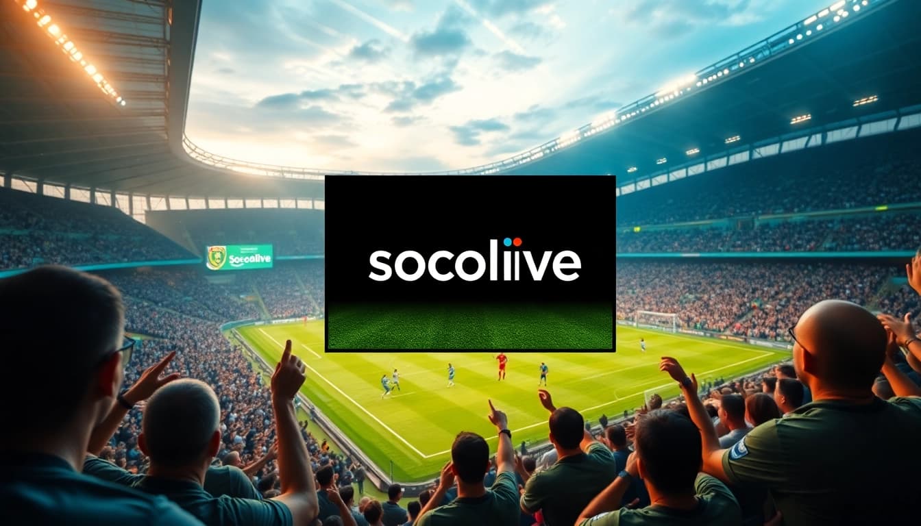 Socolive streaming football match live with excited fans, showcasing clear HD visuals