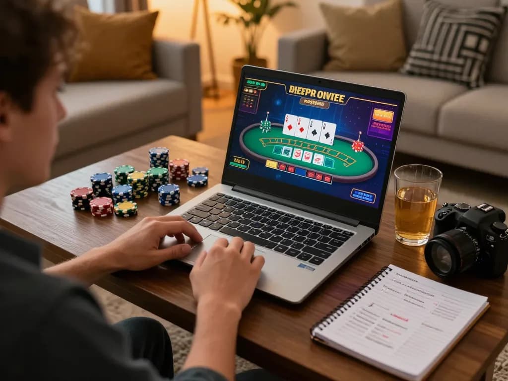 Pemain menikmati blackjack online bayitoto di lingkungan rumah yang nyaman dengan elemen strategis.