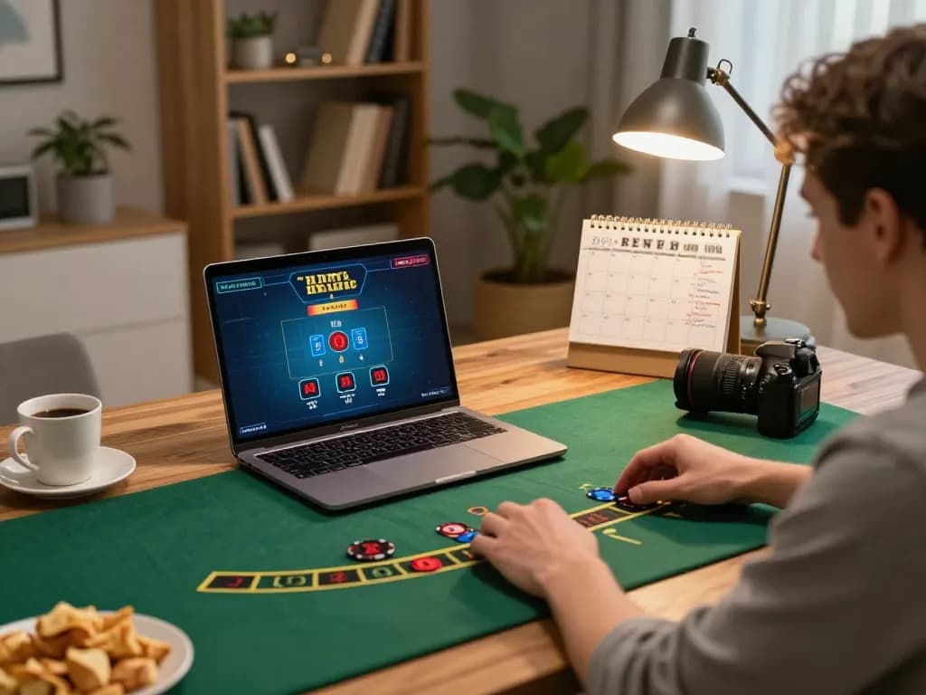 SUNWIN user enjoying live dealer blackjack session on laptop in cozy home setup.
