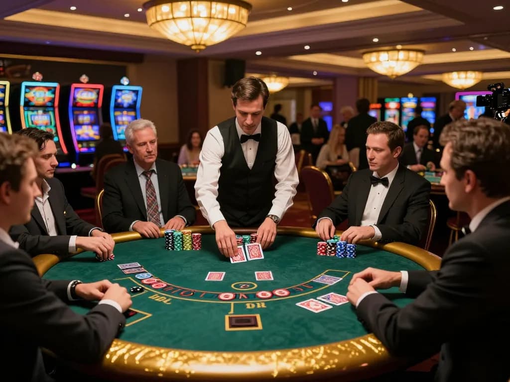 Pemain terlibat dalam permainan blackjack HD4D yang menarik dengan kartu dan chip yang ditampilkan secara mencolok.