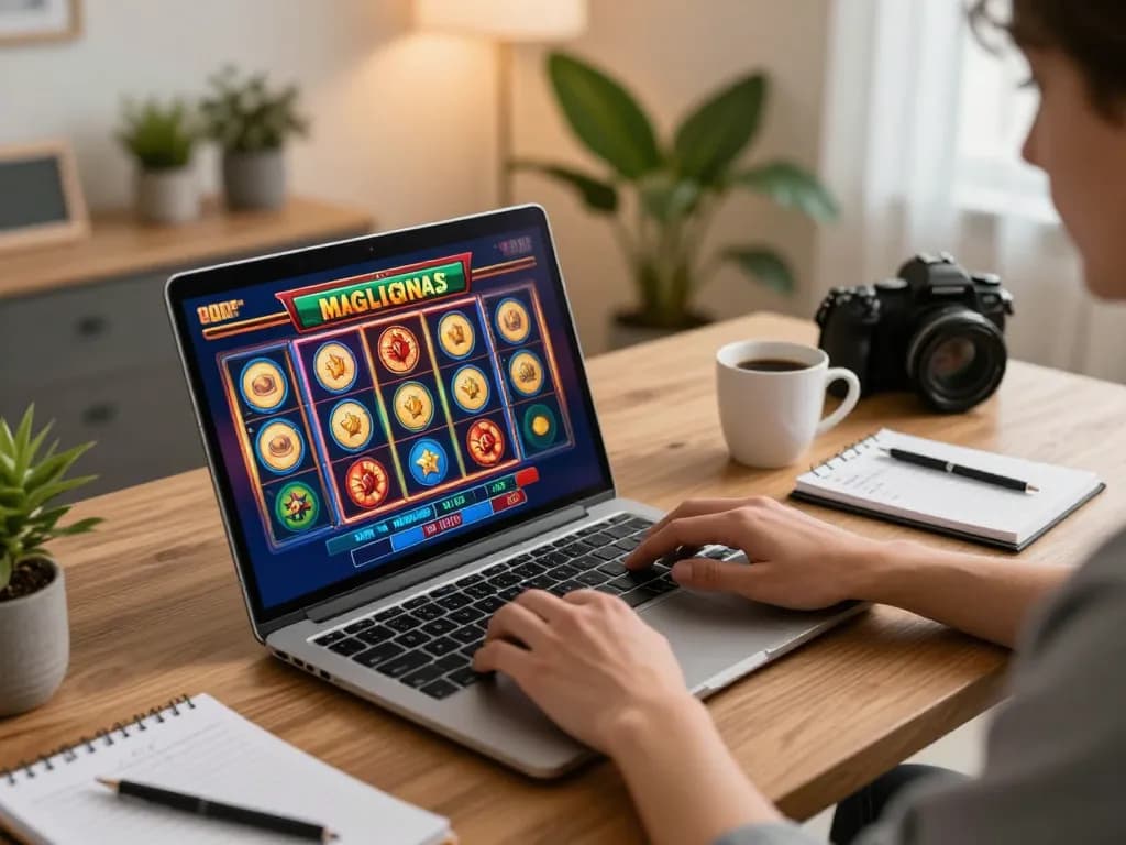 MM88 player engaging in winning online slot games from a stylish home office setup